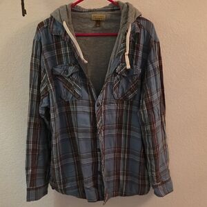 Sonoma Blue Plaid Hooded Shirt Jacket